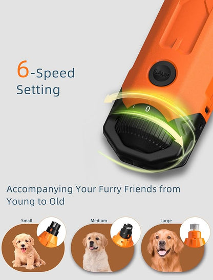 6-Speed Dog Nail Grinder & 2 Extra Grinding Heads Super Quiet 45dB with 2 LED Lights 12000RPM Pet Nail Grinder& 3 Grinding Ports Dog Nail Trimmer for Large Medium Small Dogs with Dust Cap