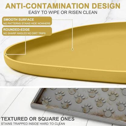 Silicone Pet Food Mat with Raised Edge for Food and Water Bowl, Dog Feeding Mats, Cat Food Trays for Floor Waterproof, Rubber Tray for Dogs and Cats, 22 x 14 x 0.8 Honey