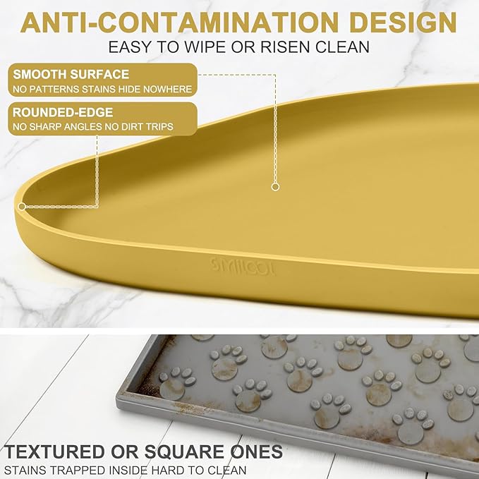 Silicone Pet Food Mat with Raised Edge for Food and Water Bowl, Dog Feeding Mats, Cat Food Trays for Floor Waterproof, Rubber Tray for Dogs and Cats, 24 x 16 x 0.8 Honey