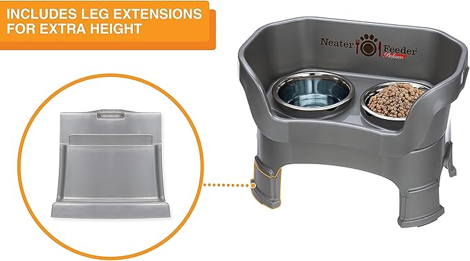 Neater Feeder Deluxe Medium Dog with Leg Extensions and Slow Feed Bowl, Gunmetal