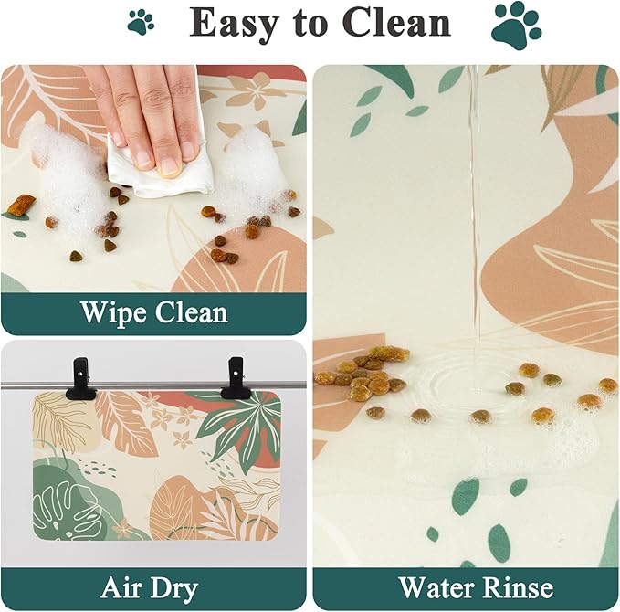 Topotdor Boho Dog Food Mat - Absorbent Quick-Dry Cat Bowl Mat for Food and Water, Non-Slip Pet Feeding Placemat for Messy Drinkers Dog Accessories Pet Supplies, 12"x20", Red
