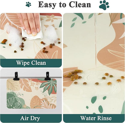 Topotdor Boho Dog Food Mat - Absorbent Quick-Dry Cat Bowl Mat for Food and Water, Non-Slip Pet Feeding Placemat for Messy Drinkers Dog Accessories Pet Supplies, 12"x20", Red