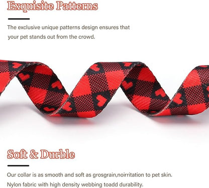 Love Pattern Dog Collar with Buckle Adjustable Safety Nylon Collars for Small Medium Large Dogs, Cute Stylish Girl Boy Christmas Dog Collar(Red Heart,L)