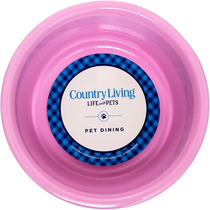 Country Living Set of 2 Non-Slip Durable Pink Powder Coated Stainless Steel Heavy Dog Bowls (32oz) - Rust Resistant, Easy to Clean, Perfect for Medium Size Breeds
