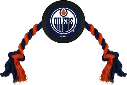 Pets First NHL Edmonton Oilers Puck Toy for Dogs & Cats. Play Hockey with Your Pet with This Licensed Dog Tough Toy Reward! 15 inches long
