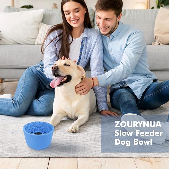 Large Silicone Slow Feeder Dog Bowls, Non-Slip Dog Slow Feeder Lick Bowl for Medium Large Breed, Enrichment Toys for Distraction, Anxiety Relief & Enrichment (Blue, 4.2 Cup)