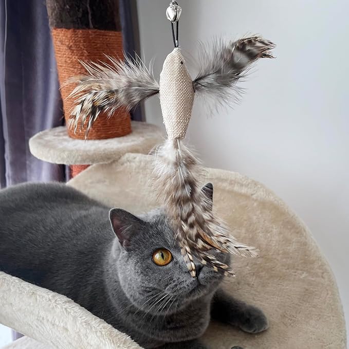 TTcat Cat Feather Toys, 4 Pcs Simulation Flying Birds Refills, Cat Toys Replacement Feathers for Cat Kitten Wand.