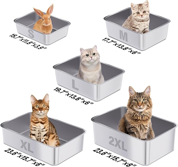 Stainless Steel Litter Box, 23.6“x15.7"x6" Deep Stainless Steel Cat Litter Box Extra Large, XL Metal Litterbox for Big Cats with High Sides, Non Stick Surface, Easy to Clean