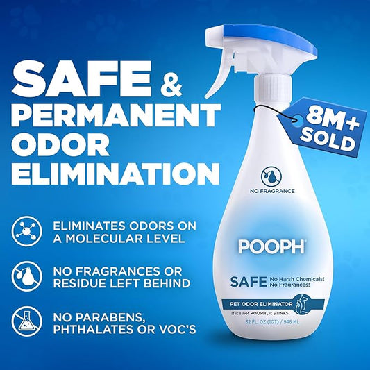 Pooph Pet Odor Eliminator & Pooph Laundry Additive - 2-32oz Bottles - Eliminates Odors at the Molecular Level, Dogs, Cats, Freshener, Eliminator, Urine, Poop, Pee, Deodorizer, Puppy, Fresh, Clean