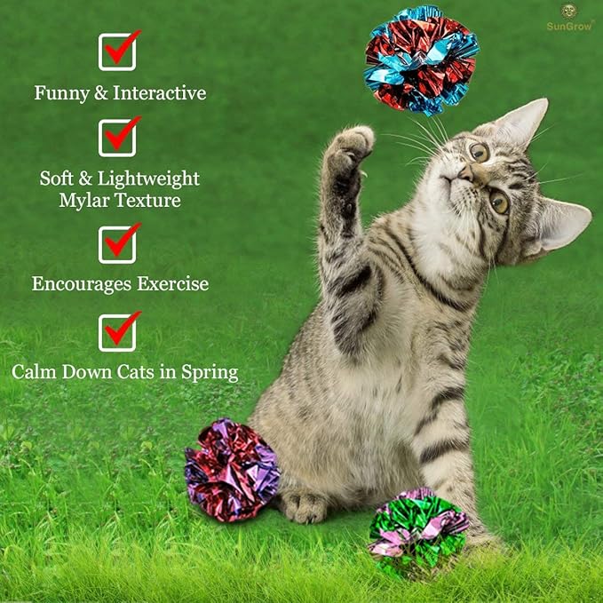 SunGrow 24 Pcs Ferret Mylar Crinkle Balls, 2" for Exercise to Keep Fit, Lightweight, Multicolor Shiny Foil with Crinkly Sound for Indoor Pet Cat, Kitten