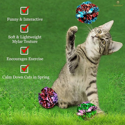 SunGrow 24 Pcs Ferret Mylar Crinkle Balls, 2" for Exercise to Keep Fit, Lightweight, Multicolor Shiny Foil with Crinkly Sound for Indoor Pet Cat, Kitten