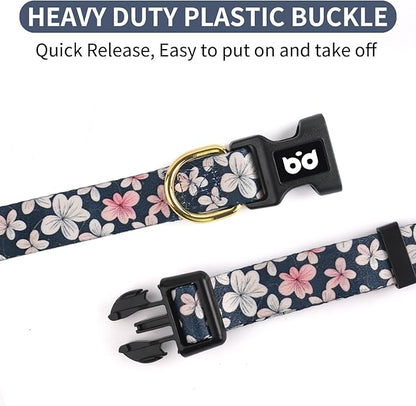 QQPETS Adjustable Soft Dog Collar: Print Flower Pink Multicolor Cute Patterns for XS Small Medium Large Pet Girl Boy Puppy Walking Running Training