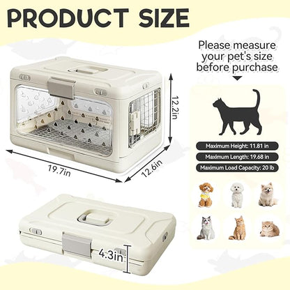 Hard Cat Carrier,Dog Crate for Small Dogs,Cat Kennel Clear,Foldable Dog Kennel with Urine Pad Mesh Grid,Ventilation & Hard Plastic Protection Transparent Pet Carrier 20" L,White