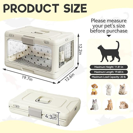 Hard Cat Carrier,Dog Crate for Small Dogs,Cat Kennel Clear,Foldable Dog Kennel with Urine Pad Mesh Grid,Ventilation & Hard Plastic Protection Transparent Pet Carrier 20" L,White