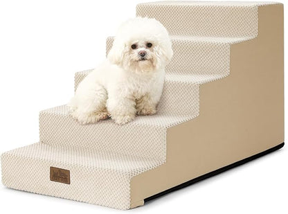 Dog Stairs for Small Dogs 17.7" H, 5-Step Gentle Incline Pet Step for Couch and Beds, Right-Angle Dog Ramp for Puppy Doggie Senior Cats, 17.7x29.5x17.7 Inch, Beige