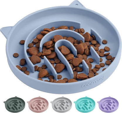 Coomazy Silicone Slow Feeder Dog Cat Bowls, Interactive Puzzle Toy for Pets Food Training, Keeps Dogs Cats Busy, Prevents Puppy Kitty Overeating (Light Blue, 1.4Cup)