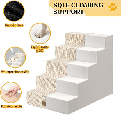 Dog Stairs for Small Dogs, 5 Tier Widened Pet Stairs for High Beds, 23.6" H Non-Slip Dog Steps for Puppy, Elderly, or Disabled Dogs, 17.7x30x23.6 inch, Beige