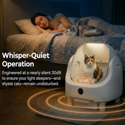 Automatic Litter Box, Self Cleaning Litter Box for Multiple Cats, Odor & Scoop Free, Apple Control, Large Space with Safety Protection, Opening Top, Real-Time Monitor