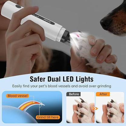 Dog Nail Grinder, 7-Speed Pet Nail Trimmer with LED Light & Sponge Dust Collector, Quiet and Low-Vibration, Painless Paws Grooming for Large Medium Small Dogs, Include Storage Bag
