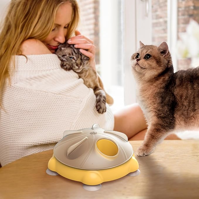 Interactive Cat Toy, Cat Slow Feeder with a 360-degree Rotating Design,Non-Slip Base Cats Puzzle Feeder Enrichment Toys for Indoor Cats