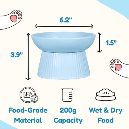 Unbreakable Raised Slow Feeder Bowl for Cats and Small Dogs, Elevated Cat Bowls, Detachable Slow Feede Bowl, Heavy Weighted, Non-Slip Feeder, Whisker Friendly (Blue, Round - 6.2w'' x 1.5h'' inch)