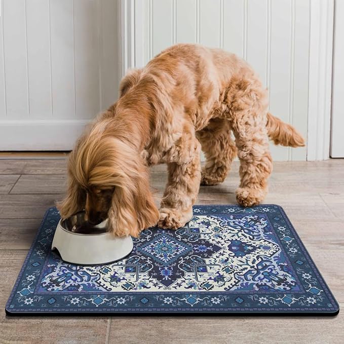 Pet Feeding Mat for Floors Waterproof Dog Mat for Food and Water Absorbent Quick Dry Non Slip mat for Cat Bowls