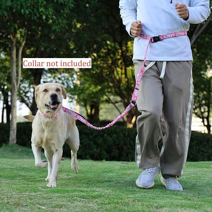 Hands Free Dog Leash, No Pull Bungee Dog Running Waist Leash, with Car Seat Belt, Reflective Stripes, Heavy Duty for Medium and Large Dogs. (Daisy Pink, Large)