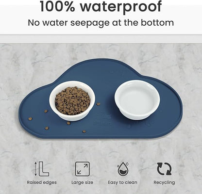 Ptlom Silicone Pet Placemat for Dogs and Cats, Non-Slip Waterproof Dog Feeding Bowl Mats for Food and Water, Small Medium Large Pet Puppy Tray Mat Prevent Residues from Spilling onto The Floor, Navy