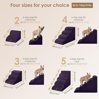 EHEYCIGA Curved Dog Stairs Ramp for High Beds 22.6" H, 5-Step Dog Steps for Small Dogs and Cats, Pet Stairs for High Bed Climbing, Non-Slip Balanced Pet Step Indoor, Purple