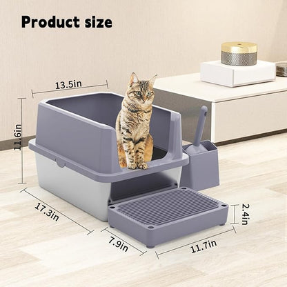 RIZZARI Cat Litter Box: Pink Stainless Steel Won’t Trap Odors - Easy Rinse Clean Non-Porous - Open Top Design - 11.6" High Sides - 17.3"x13.5" - with Scoop - Studio Apartment/Bathroom