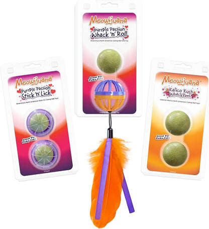 Meowijuana Compressed Catnip Ball Trio - Kalico Kush, Purrple Passion, and Whack ‘n’ Roll | Interactive Cat Toy Refill | Potent Hand Harvested Catnip Grown in North America