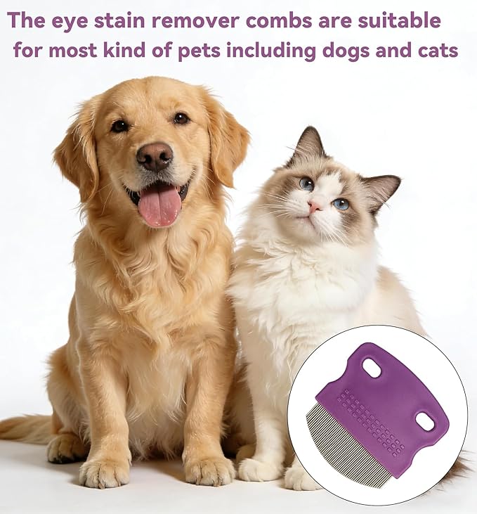 2 Pack Professional Pets Eye Combs,Pets Grooming Comb Kit,Stainless Steel Tear Stain Remover for Cats & Dogs,Flea Lice Comb,Gentle Curved Comb Teeth,Precisely Removes Stains (2pcs eye combs)