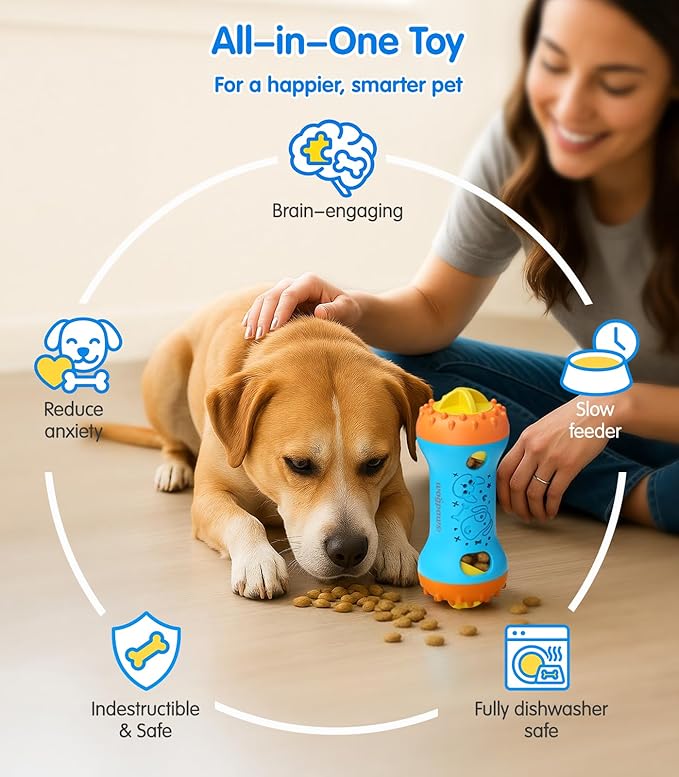 Dog Puzzle Toy Slow Feeder for Small To Mideum Dogs, Interactive Dog Chew Toy for Boredom, Brain Engaging Adjustable Treat Dispensing Dog Cat Toys Gift with Scent Release Holes Dishwasher Safe