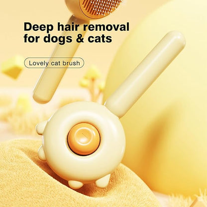 Cat Brush for Shedding, Self-Cleaning Hair Brush with Release Button for Indoor Cats, Soft Silicone Grooming Comb for Long and Short Haired Cats, Cute & Effective Pet Hair Remover Tool, Yellow