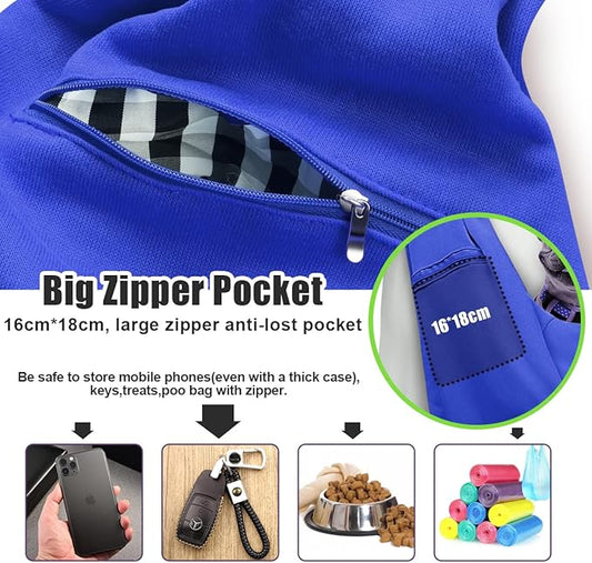 Tomkas Small Dog Cat Sling Carrier Puppy Purse Travel Wrap Soft Crossbody Pet Bag (Royal Blue, M - Zip Pocket & Adjust Strap)