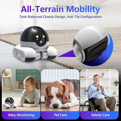 Camera, Mobile Patrol Robot Camera, Wi-Fi Connected Remote Control, Night Vision, Two-Way Audio Talk, Pet Monitoring, Suitable for Elderly/Pets (64GB)