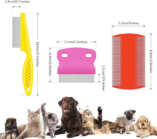 Boao 6 Pack Flea Lice Comb Stainless Steel Dog Cat Grooming Combs with Rounded Teeth, Double Sided Pet Tear Stain Remover Dematting Tool for Pets(White, Yellow, Green, Purple, Orange, Dark Blue)