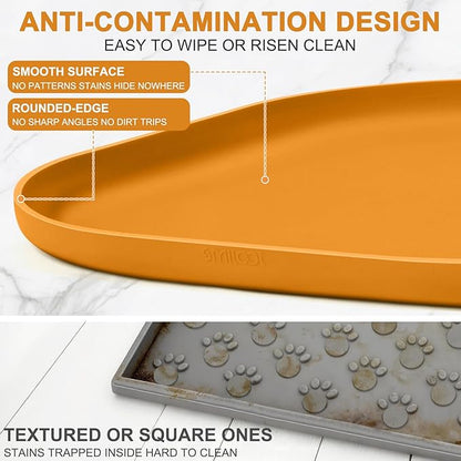 Silicone Pet Food Mat with Raised Edge for Food and Water Bowl, Dog Feeding Mats, Cat Food Trays for Floor Waterproof, Rubber Tray for Dogs and Cats, 19 x 12 x 0.7 Orange