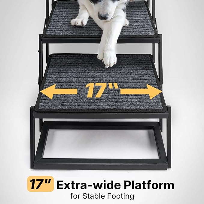 Veehoo Foldable Dog Steps for Car Truck, 4 Steps Collapsible Dog Stairs for Car Large Dogs 17" Wide, Heavy Duty Outdoor Pet Ramp Ladder Portable with Non Slip Surface for Dogs, Support up to 200 lbs