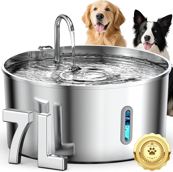 Dog Water Fountain for Large Dogs, 7L/236oz Stainless Steel Dog Fountain Water Bowl, Automatic Dog Water Bowl Dispenser