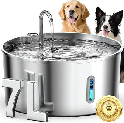 Dog Water Fountain for Large Dogs, 7L/236oz Stainless Steel Dog Fountain Water Bowl, Automatic Dog Water Bowl Dispenser