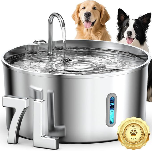 Dog Water Fountain for Large Dogs, 7L/236oz Stainless Steel Dog Fountain Water Bowl, Automatic Dog Water Bowl Dispenser