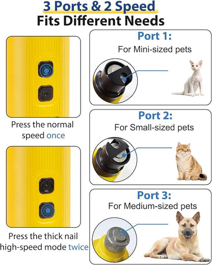 Electric Dog Nail Grinder with 2 Level LED Lights, 2 Speed Super Quiet and Low Vibration Electric Cat Nail Grinder - Rechargeable Pet Nail Grinder for Small Dogs Cats - Yellow