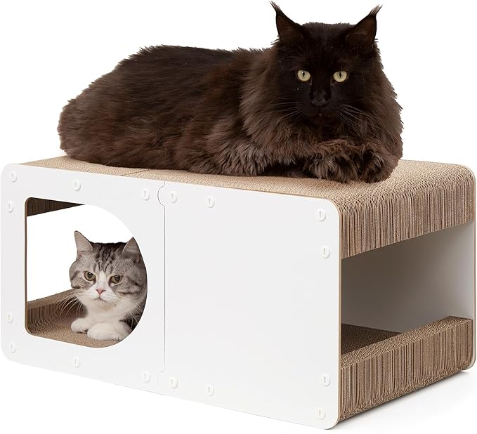 EHEYCIGA Cardboard Cat Scratcher House, 23-Inch Corrugated Cat Scratcher for Indoor Cats, Extra Large Scratching Board Pad, White