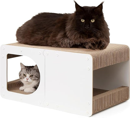 EHEYCIGA Cardboard Cat Scratcher House, 23-Inch Corrugated Cat Scratcher for Indoor Cats, Extra Large Scratching Board Pad, White
