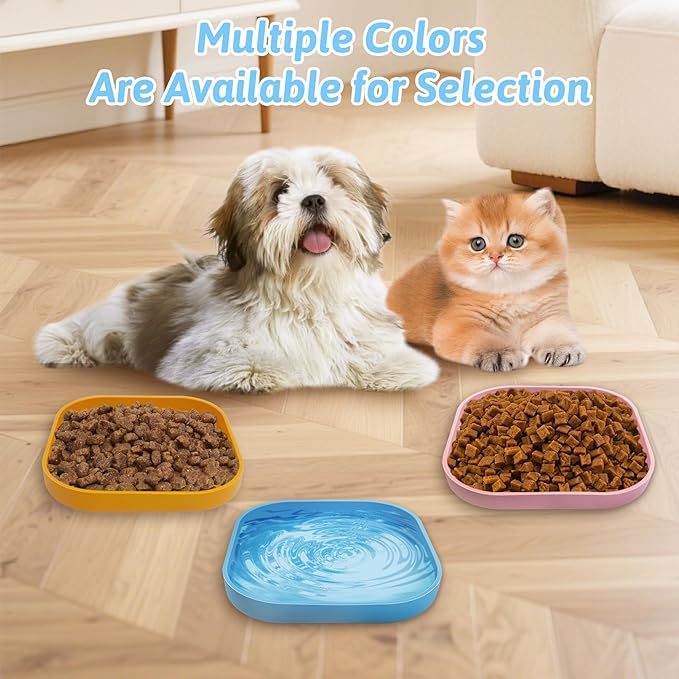 Fhiny 2PCS Silicone Cat Bowls Set 5.9 x 5.9 in Shallow Dog Dish Whisker Friendly Cat Food Plate for Dry & Wet Food Dishwasher Safe Non-Slip Pet Feeding Bowls for Kittens and Puppies (Pink)