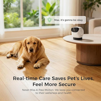 2026 3K Pet Camera Treat Dispenser, 32ft Remote Tossing for Dogs & Cats – Reduces Separation Anxiety, 360° View, Security Indoor Cam w/ Phone App, Barking Alerts, No Subscription, 5G WiFi, Robot M3