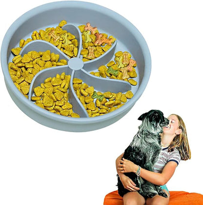 Slow Feed Dog Bowl & Cat Bowl (10 oz, Grey, Modern Silicone, Promotes Healthy Eating, Large Dogs & Cats, Multiple Pets)