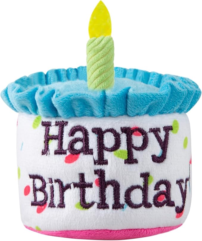 Dog Birthday Cake Toy, Happy Birthday Cake Shaped Squeaky Dog Toys for Medium & Large Dogs Funny Dogs Gifts Plush Dog Party Toys, Large, Blue