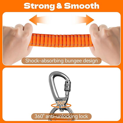 6-in-1 Hands-Free Dog Leash, Waist & Crossbody Bungee Lead with Dual Padded Handles, Bungee Shock Absorbing, Seat Belt Buckle, Reflective for Small Medium Large Dogs, Orange